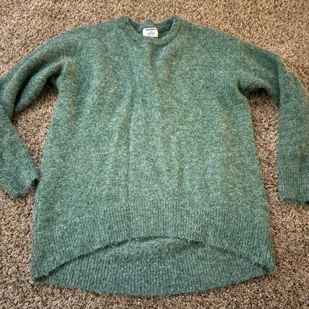 Old Navy Go-Recycled Crewneck Sweater Womens Large Tall Green Fuzzy Pullover